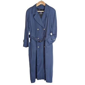 Vintage Burberry Prorsum Trench Coat Wms Sz 14 Blue Dbl Breast NO WOOL LINING